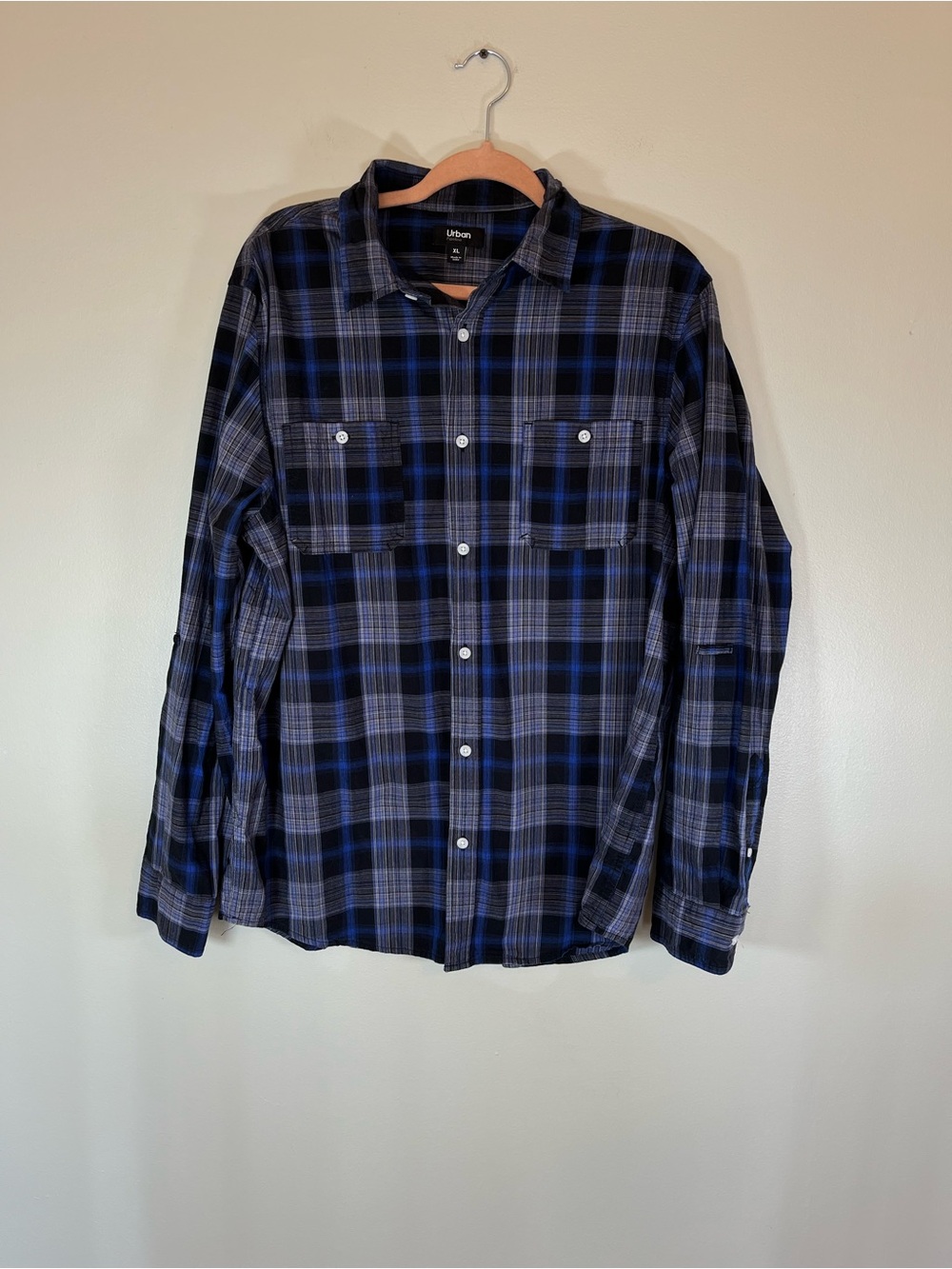 urban pipeline Black & Blue Plaid Button-Down Shirt 100% Cotton XL
